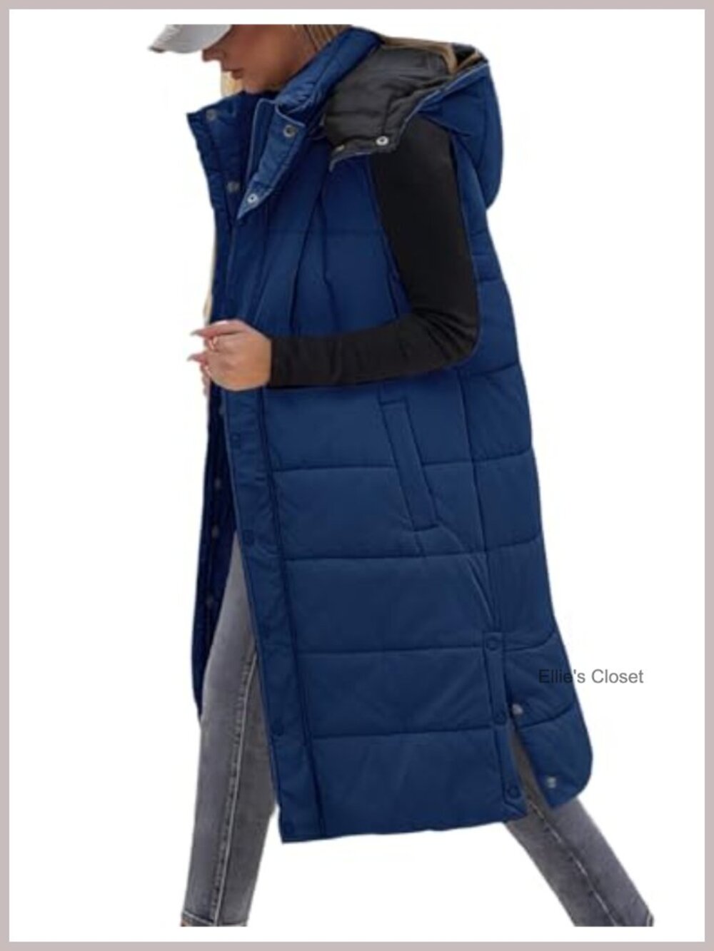 Long Puffer Vest with Hood Sleeveless Quilted Winter Coat
